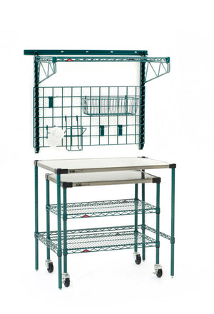 Sistema SmartWall Metro a muro con 5 repisas epóxico Metroseal verde/acero inoxidable 24.135 x 40 x 74 pulg