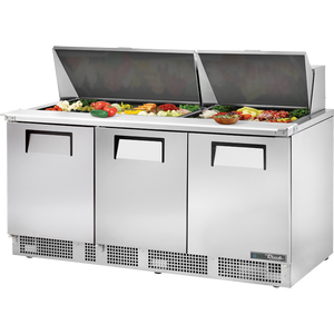 Mesa refrigerada para preparación de alimentos de 72-1/8", 3 puertas, 6 repisas, 30 insertos