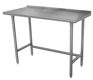 Mesa de trabajo 132 x 24 pulg cubierta de acero inoxidable 430 calibre 16 con borde posterior con patas galvanizadas