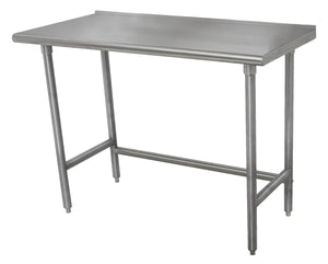 Mesa de trabajo 108 x 30 pulg cubierta de acero inoxidable 304 calibre 16 con borde posterior con patas de acero inoxidable