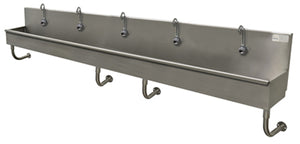 Lavamanos Multiwash de 5 estaciones 100 pulg a muro con 5 llaves electrónicas acero inoxidable 304 calibre 16