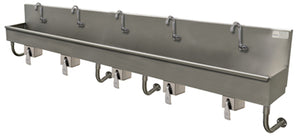Lavamanos Multiwash de 5 estaciones 100 pulg a muro con válvula de rodilla acero inoxidable 304 calibre 16