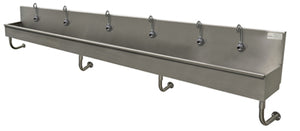 Lavamanos Multiwash de 6 estaciones 120 pulg a muro con 6 llaves electrónicas acero inoxidable 304 calibre 16