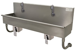 Lavamanos Multiwash de 2 estaciones 48 pulg a muro con válvula de rodilla acero inoxidable 304 calibre 16