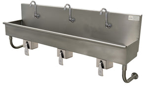 Lavamanos Multiwash de 3 estaciones 60 pulg a muro con válvula de rodilla acero inoxidable 304 calibre 16