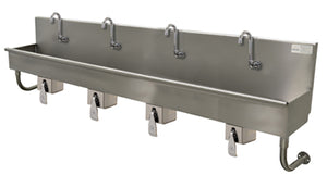 Lavamanos Multiwash de 4 estaciones 80 pulg a muro con válvula de rodilla acero inoxidable 304 calibre 16