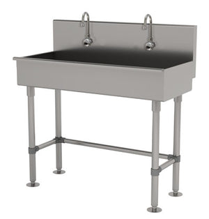 Lavamanos Multiwash de 2 estaciones 48 pulg con patas con 2 llaves electrónicas ADA acero inoxidable 304 calibre 16