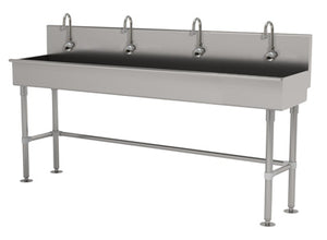 Lavamanos Multiwash de 4 estaciones 96 pulg con patas con 4 llaves electrónicas ADA acero inoxidable 304 calibre 16
