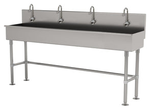 Lavamanos Multiwash de 4 estaciones 80 pulg con patas con 4 llaves electrónicas acero inoxidable 304 calibre 16