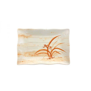 Plato rectangular ondulado de melamina Gold Orchid 13 1/2" x 9 1/8"