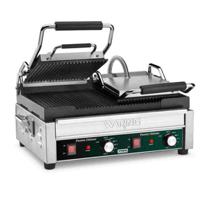 Plancha panini ranurada doble 17 x 9.5 pulg