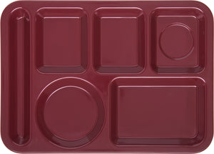Charola de melamina izquierda pesada de 6 compartimentos 10" x 14" cranberry oscuro