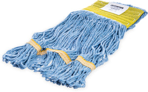 Cabezal de trapeador Flo-Pac pequeño looped-end azul con banda amarilla