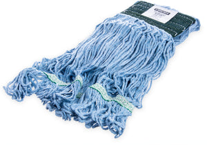 Cabezal de trapeador Flo-Pac mediano looped-end azul con banda verde