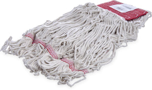 Cabezal de trapeador Flo-Pac grande looped-end blanco con banda roja algodón 4 capas