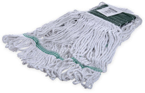 Cabezal de trapeador Flo-Pac mediano looped-end blanco con banda verde