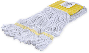 Cabezal de trapeador Flo-Pac pequeño looped-end blanco con banda amarilla