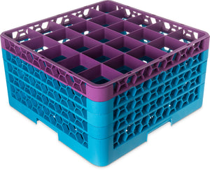 Rack OptiClean para vasos con 25 compartimentos y 4 extensiones 10.3" lavanda/azul Carlisle