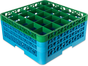 Rack OptiClean para vasos con 25 compartimentos y 3 extensiones 8.72" verde/azul Carlisle