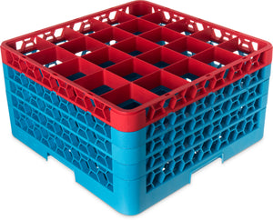 Rack OptiClean para vasos con 25 compartimentos y 4 extensiones 10.3" rojo/azul Carlisle