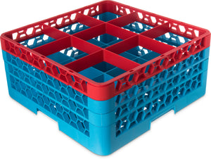 Rack OptiClean para vasos con 9 compartimentos y 3 extensiones 8.72" rojo/azul Carlisle