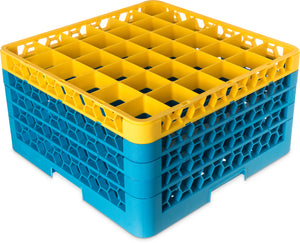 Rack OptiClean para vasos con 36 compartimentos y 4 extensiones 10.3" amarillo/azul Carlisle
