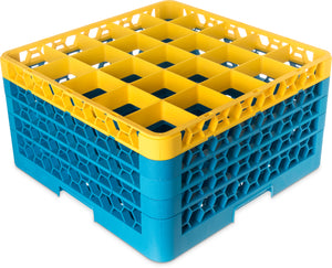 Rack OptiClean para vasos con 25 compartimentos y 4 extensiones 10.3" amarillo/azul Carlisle