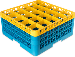 Rack OptiClean para vasos con 25 compartimentos y 3 extensiones 8.72" amarillo/azul Carlisle