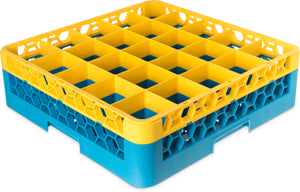 Rack OptiClean para vasos con 25 compartimentos y 1 extensión 5.56" amarillo/azul Carlisle