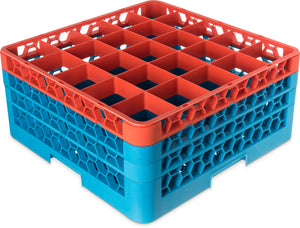 Rack OptiClean para vasos con 25 compartimentos y 3 extensiones 8.72" naranja/azul Carlisle