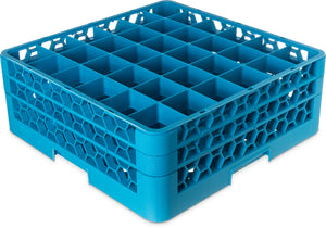 Rack OptiClean para vasos con 36 compartimentos y 2 extensiones 7.12" azul Carlisle