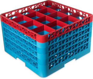 Rack OptiClean para vasos con 16 compartimentos y 5 extensiones 11.9" rojo/azul Carlisle