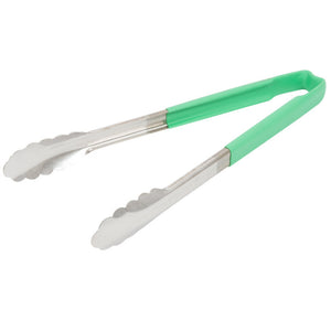 12" acero inoxidable de una pieza scalloped pinzas con verde Kool-Touch® mango