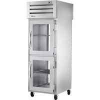 Refrigerador vertical de doble acceso de 27-1/2", 2 puertas frontales y 1 trasera, puertas de cristal, medias puertas, batientes