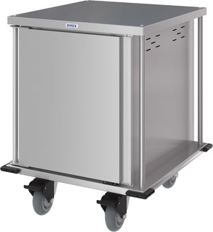 Carro compacto silencioso Dinex para entrega de alimentos puerta sencilla 2 charolas por guía 2 charolas acero inoxidable