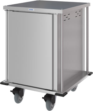 Carro compacto silencioso Dinex para entrega de alimentos puerta sencilla 2 charolas por guía 2 charolas acero inoxidable