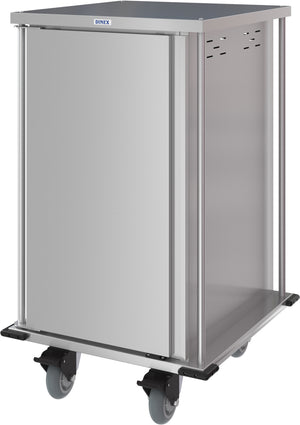 Carro compacto silencioso Dinex para entrega de alimentos puerta sencilla 2 charolas por guía 2 charolas acero inoxidable