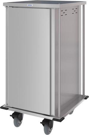 Carro compacto silencioso Dinex para entrega de alimentos puerta sencilla 2 charolas por guía 2 charolas acero inoxidable