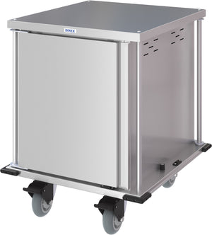 Carro compacto silencioso Dinex para entrega de alimentos puerta sencilla 2 charolas por guía 2 charolas acero inoxidable
