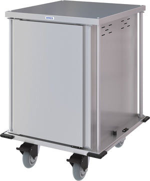 Carro compacto silencioso Dinex para entrega de alimentos puerta sencilla 2 charolas por guía 2 charolas acero inoxidable