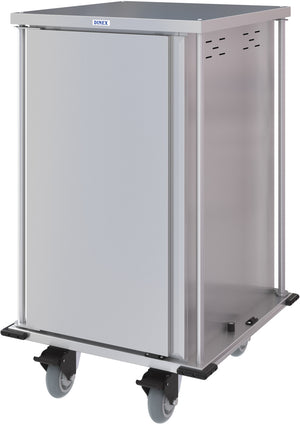 Carro compacto silencioso Dinex para entrega de alimentos puerta sencilla 2 charolas por guía 2 charolas acero inoxidable