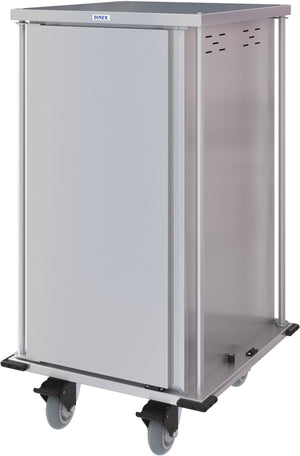 Carro compacto silencioso Dinex para entrega de alimentos puerta sencilla 2 charolas por guía 2 charolas acero inoxidable