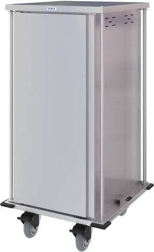 Carro compacto silencioso Dinex para entrega de alimentos puerta sencilla 2 charolas por guía 2 charolas acero inoxidable