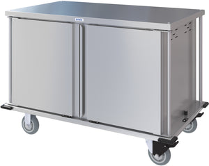 Carro compacto silencioso Dinex para entrega de alimentos doble puerta 2 charolas por guía 2 charolas acero inoxidable