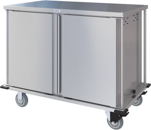 Carro compacto silencioso Dinex para entrega de alimentos doble puerta 2 charolas por guía 2 charolas acero inoxidable