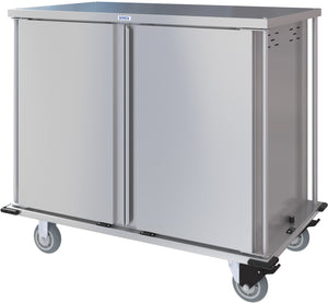 Carro compacto silencioso Dinex para entrega de alimentos doble puerta 2 charolas por guía 2 charolas acero inoxidable