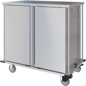 Carro compacto silencioso Dinex para entrega de alimentos doble puerta 2 charolas por guía 2 charolas acero inoxidable