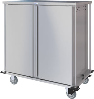 Carro compacto silencioso Dinex para entrega de alimentos doble puerta 2 charolas por guía 2 charolas acero inoxidable