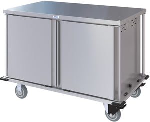 Carro compacto silencioso Dinex para entrega de alimentos doble puerta 2 charolas por guía 2 charolas acero inoxidable