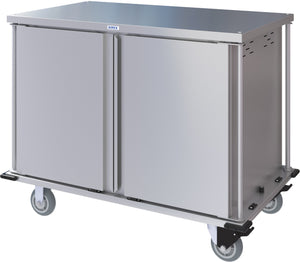 Carro compacto silencioso Dinex para entrega de alimentos doble puerta 2 charolas por guía 2 charolas acero inoxidable